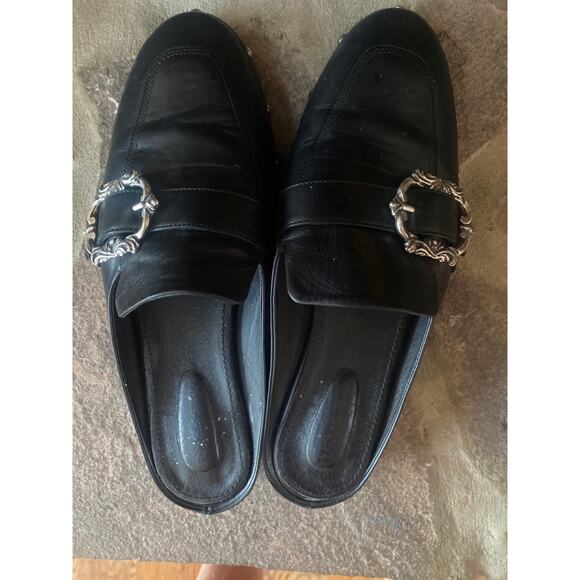 The Kooples Shoes - The Kooples black leather silver studded mule flat slides 7 / 38 buckle